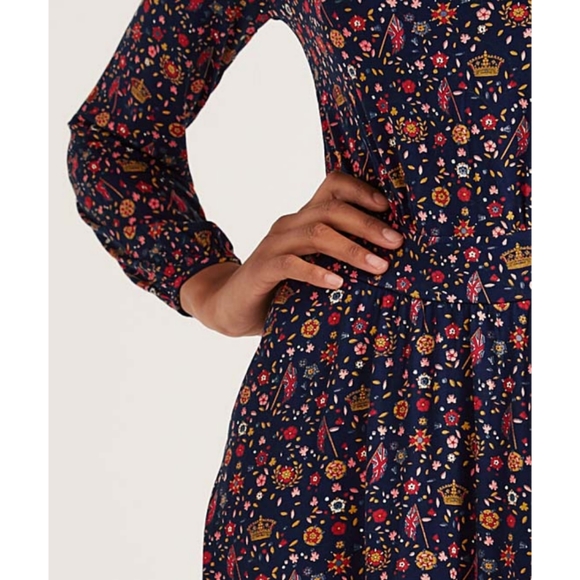 Boden Boden | Navy Crown Ditsy Sasha Pocket Long-Sleeve Dress Size 12 Long - Picture 4 of 7
